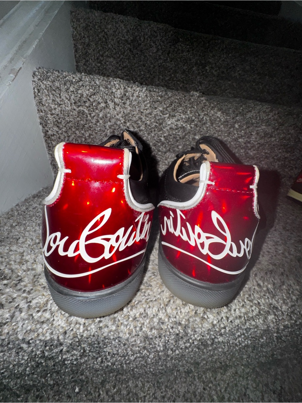 Christian Louboutin Red Metallic Low-Top Sneakers with White Script